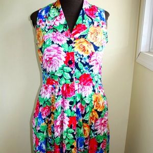 Vintage 1980s flowery Summer sleeveless dress size 11/12 wedding guest